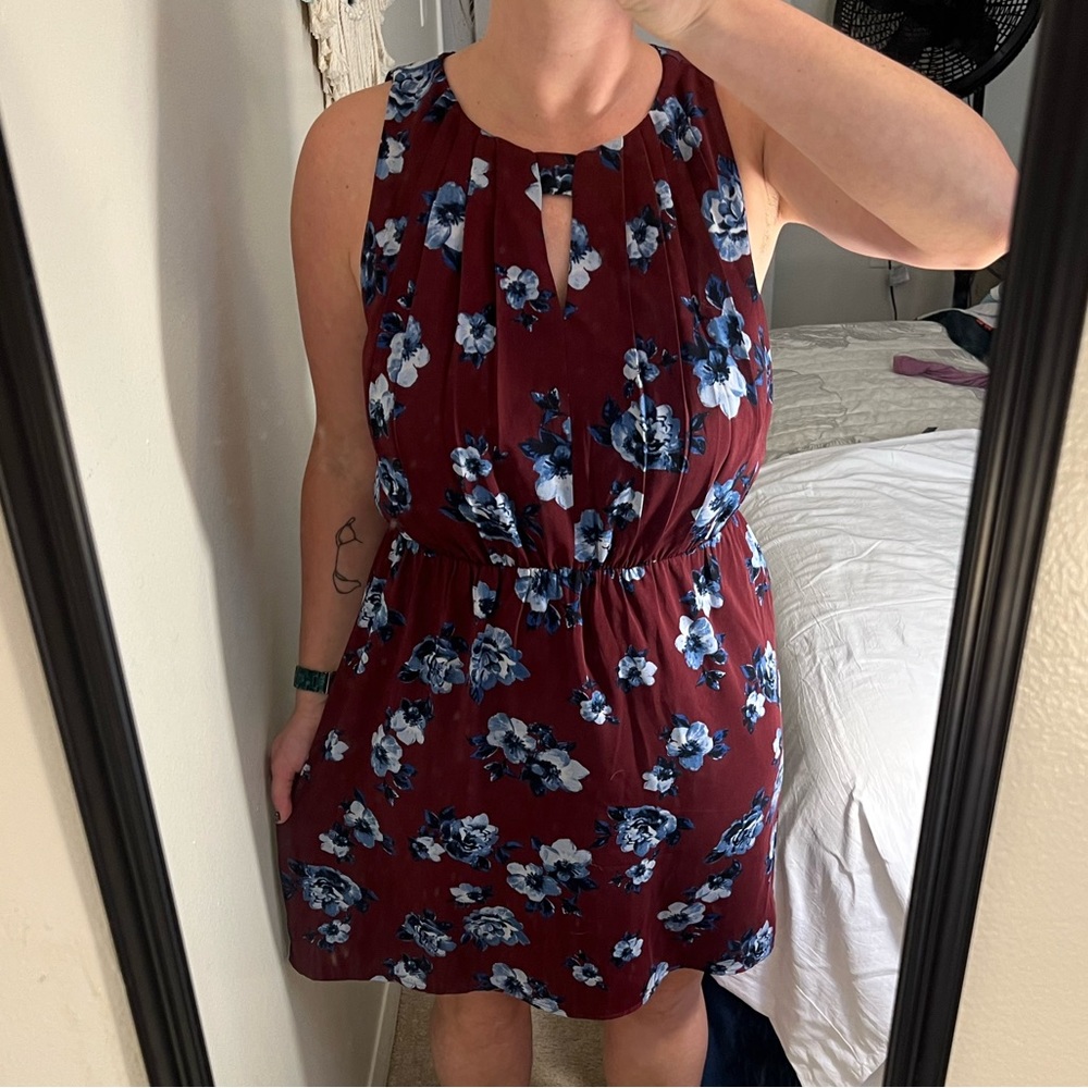 Maroon and blue floral dress
